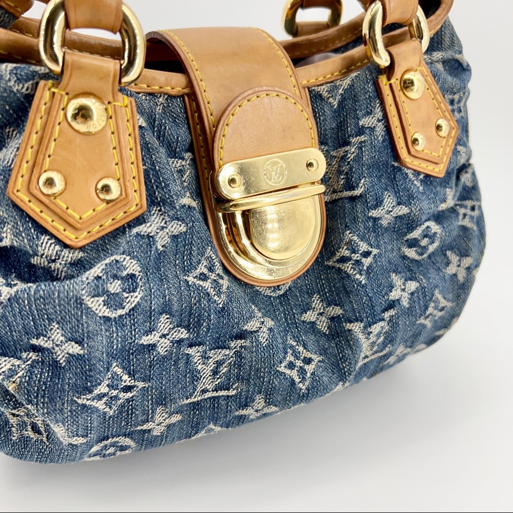 Louis Vuitton Denim Monogram Satchel with Tan Leather Trim - Picture 3 of 13
